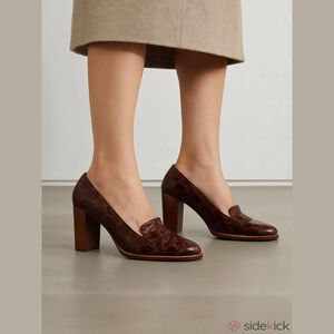 Mimosa Made In Italy Brown Croc Embossed Leather Heeled Penny Loafer Pumps 36